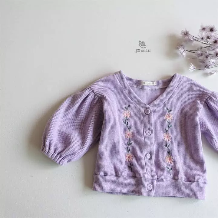 JM Snail - Korean Children Fashion - #minifashionista - Flower Embroidery Waffle Cardigan - 2