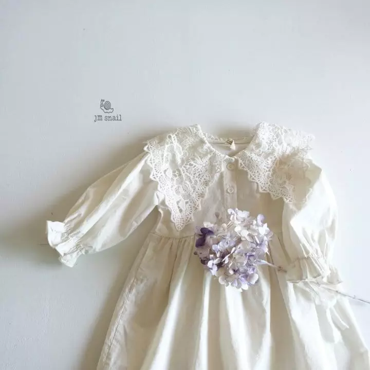 JM Snail - Korean Children Fashion - #minifashionista - Lace Collar One-piece - 2