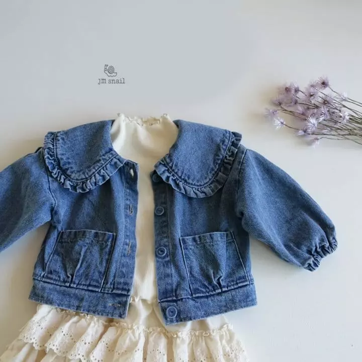 JM Snail - Korean Children Fashion - #prettylittlegirls - Collar Frill Denim Jacket - 6
