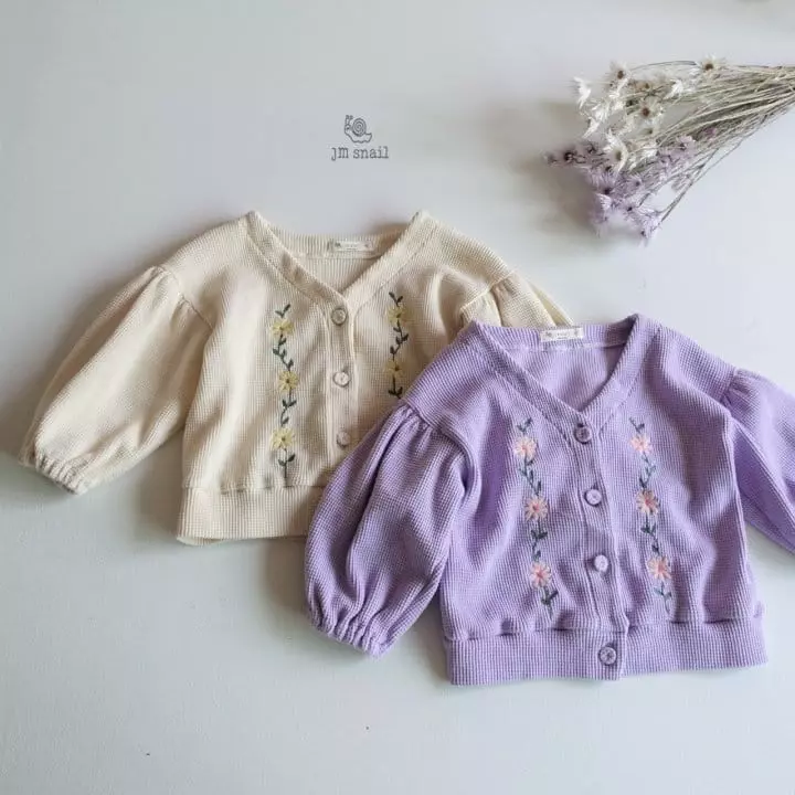 JM Snail - Korean Children Fashion - #prettylittlegirls - Flower Embroidery Waffle Cardigan - 3