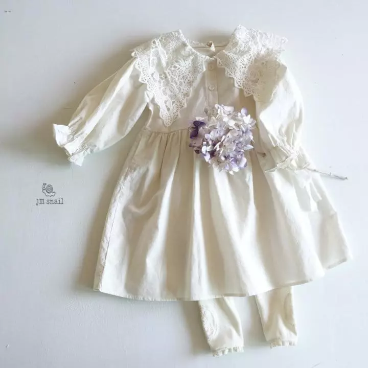 JM Snail - Korean Children Fashion - #prettylittlegirls - Lace Collar One-piece - 3