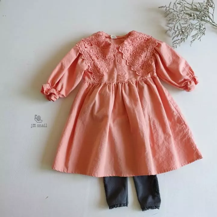 JM Snail - Korean Children Fashion - #toddlerclothing - Lace Collar One-piece - 5