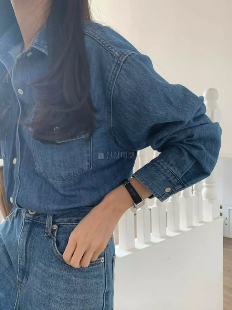 Jinsim - Korean Women Fashion - #momslook - Gangs Denim Shirt