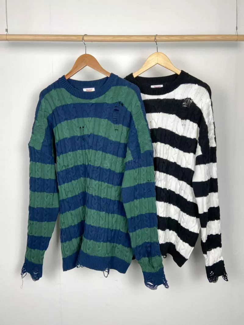 Jkichi - Korean Women Fashion - #thelittlethings - Damage Stripe Knit Tee - 4