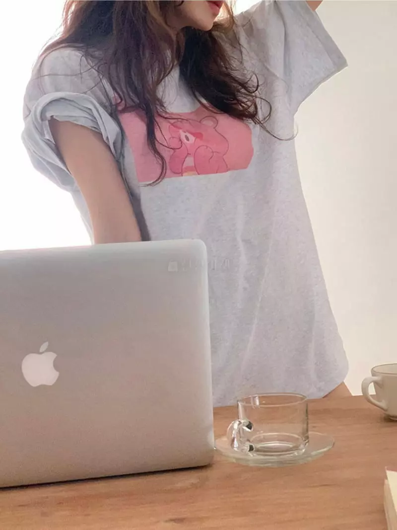 Jkichi - Korean Women Fashion - #momslook - Pink Bear Tee