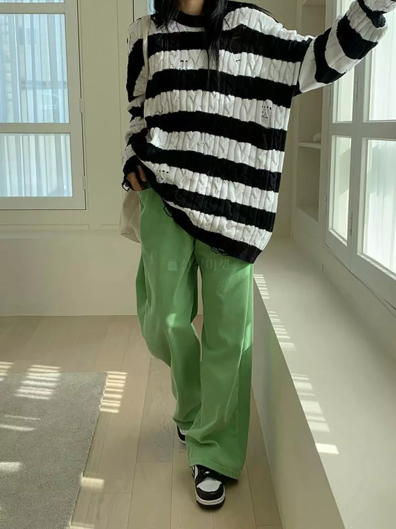 Jkichi - Korean Women Fashion - #thelittlethings - Damage Stripe Knit Tee - 3