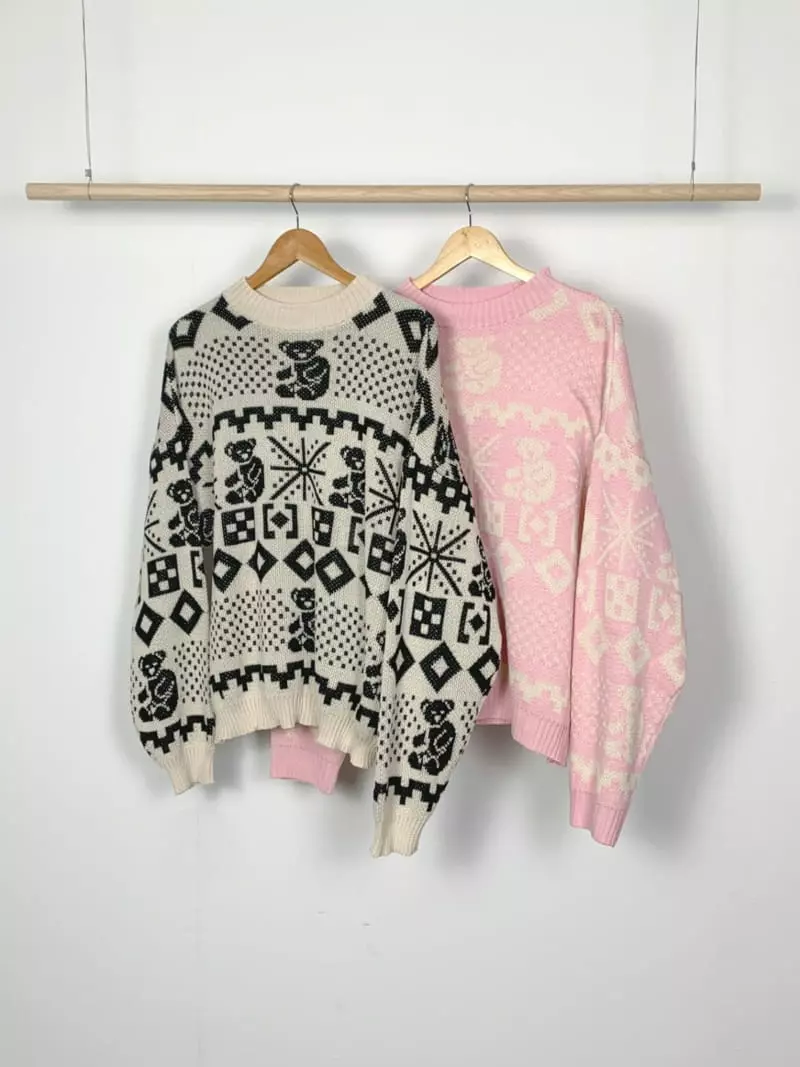 Jkichi - Korean Women Fashion - #vintageinspired - Teddy Bear Knit Tee - 4
