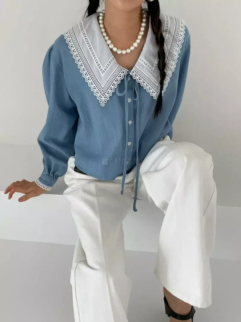 Kare - Korean Women Fashion - #momslook - Lace collar Blouse