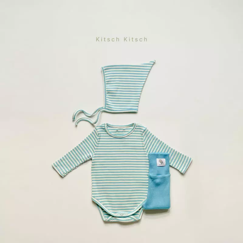 Kitsch Kitsch - Korean Baby Fashion - #babyoninstagram - Stripes Rib Bodysuit with Bonnet - 4