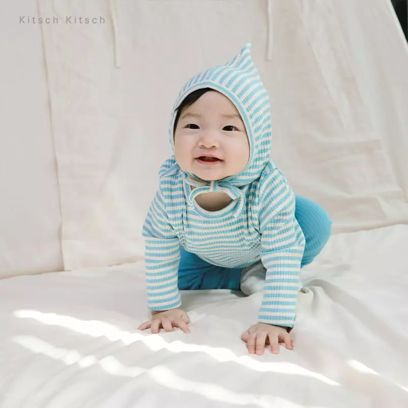 Kitsch Kitsch - Korean Baby Fashion - #babywear - Stripes Rib Bodysuit with Bonnet - 7