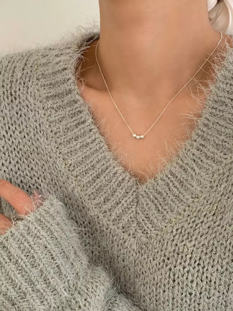 Lemei - Korean Women Fashion - #momslook - Silver 925 Three Ball Necklace - 2