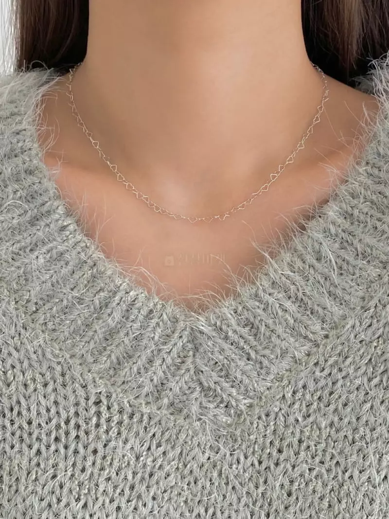 Lemei - Korean Women Fashion - #momslook - Silver 925 Heart Chain Necklace