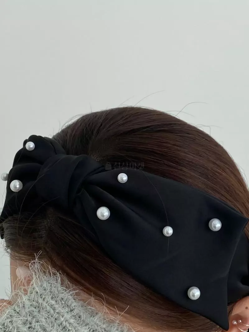 Lemei - Korean Women Fashion - #momslook - Handmade Pearl Ribbon Hair Band - 2