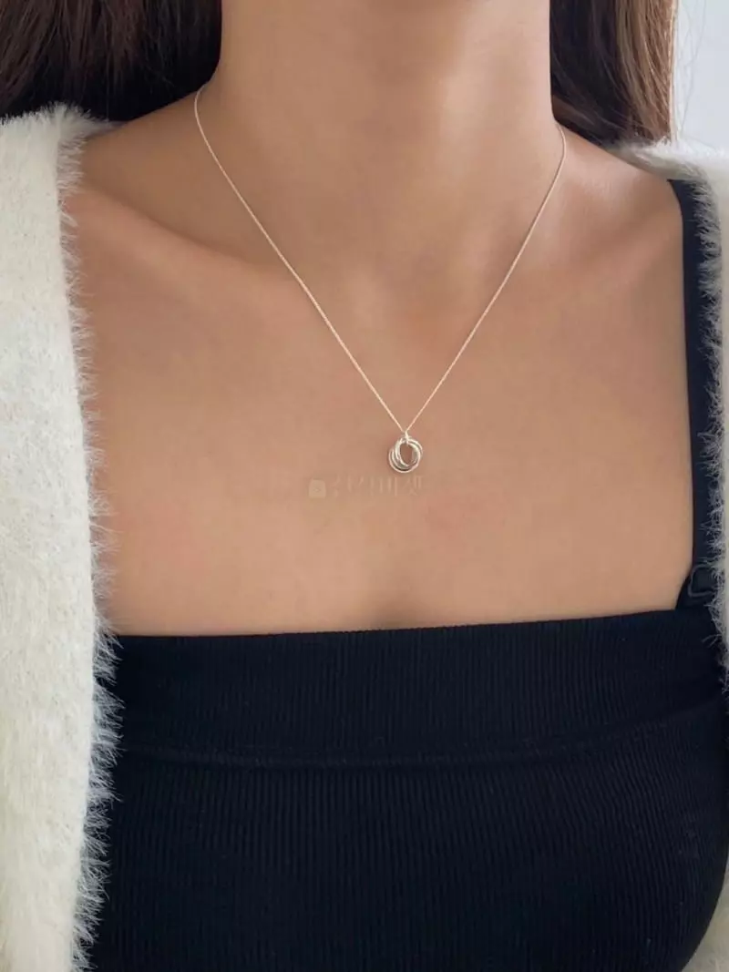 Lemei - Korean Women Fashion - #momslook - Silver 925 Three Ring Necklace - 2