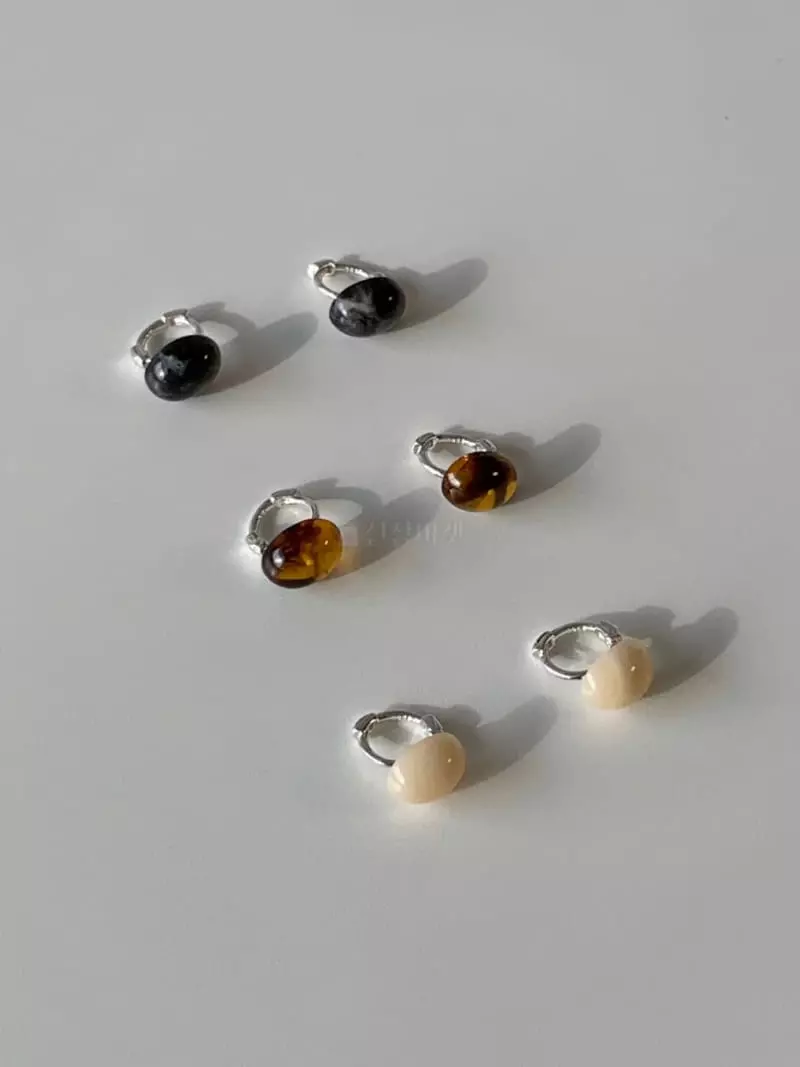 Lemei - Korean Women Fashion - #momslook - Silver 925 3 Color Marble One Touch Earrings - 3