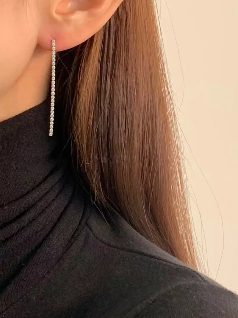 Lemei - Korean Women Fashion - #momslook - Silver 925 Cubic Drop Earrings - 2