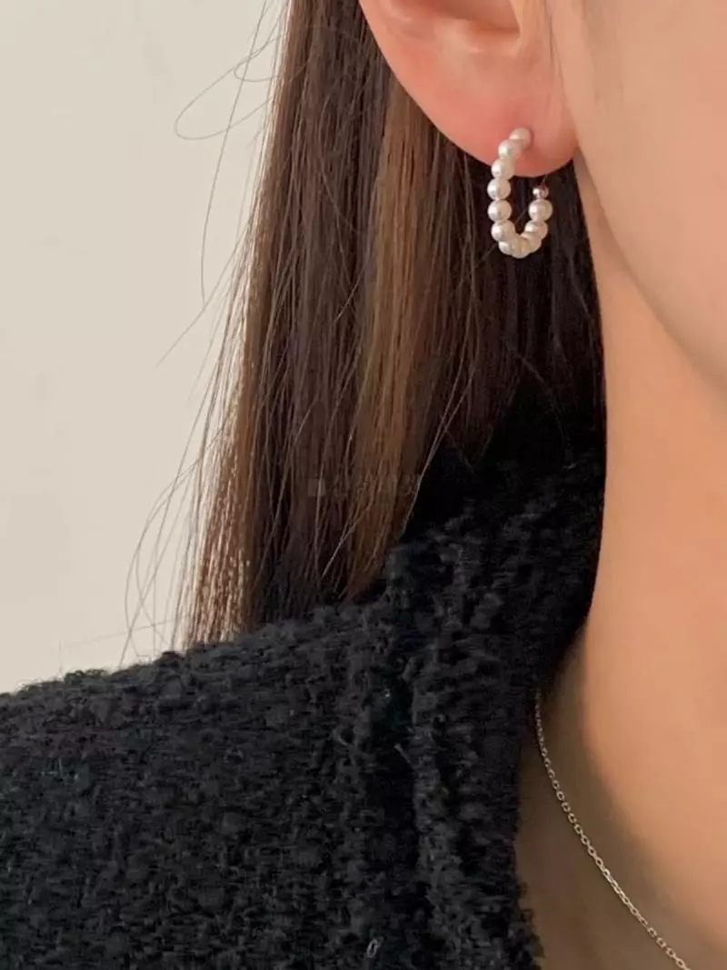 Lemei - Korean Women Fashion - #momslook - Silver 925 Pearl Ball Earrings - 3