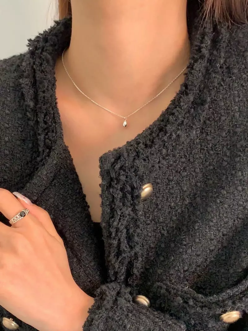Lemei - Korean Women Fashion - #momslook - Silver 925 Water Drop Necklace - 2