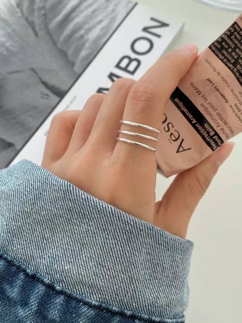 Lemei - Korean Women Fashion - #pursuepretty - Silver 925 Three Lines Open Ring - 2