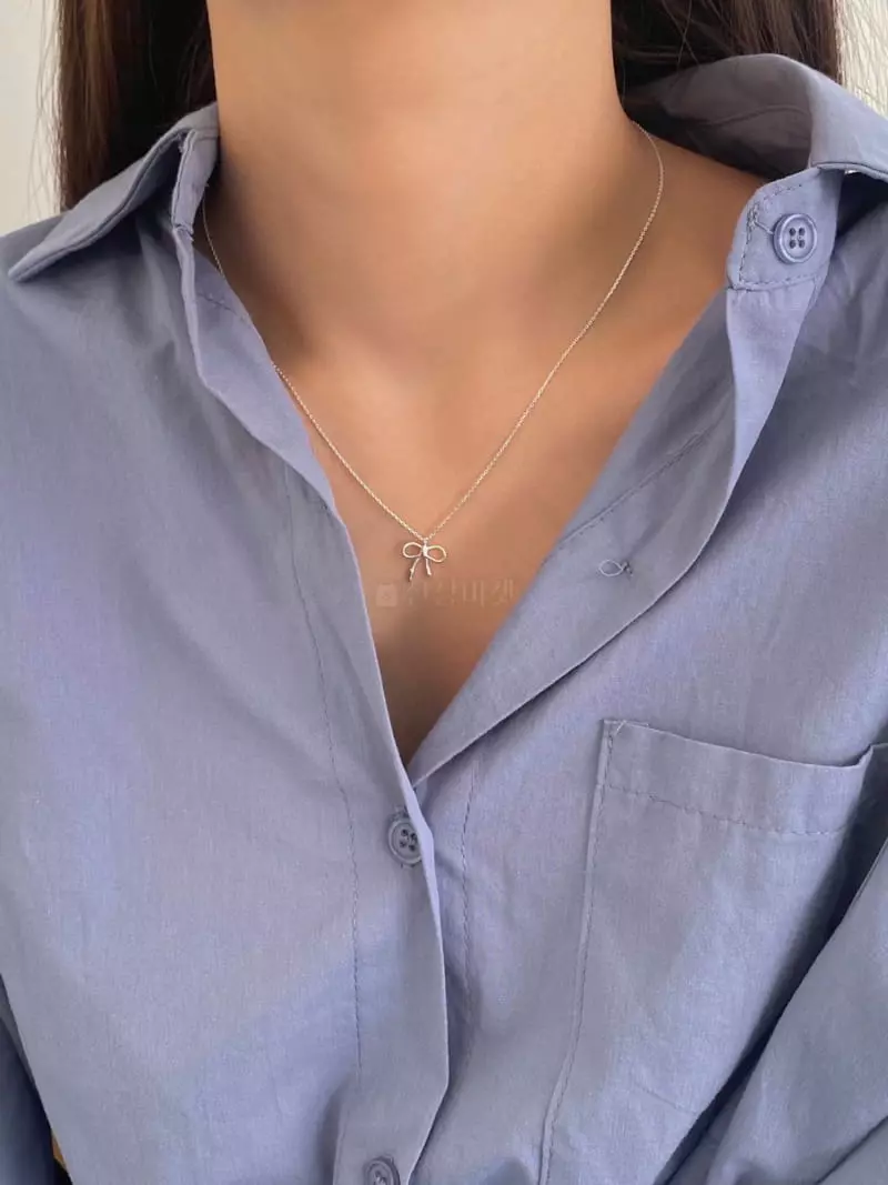 Lemei - Korean Women Fashion - #thatsdarling - Silver 925 Ribbon Necklace - 2