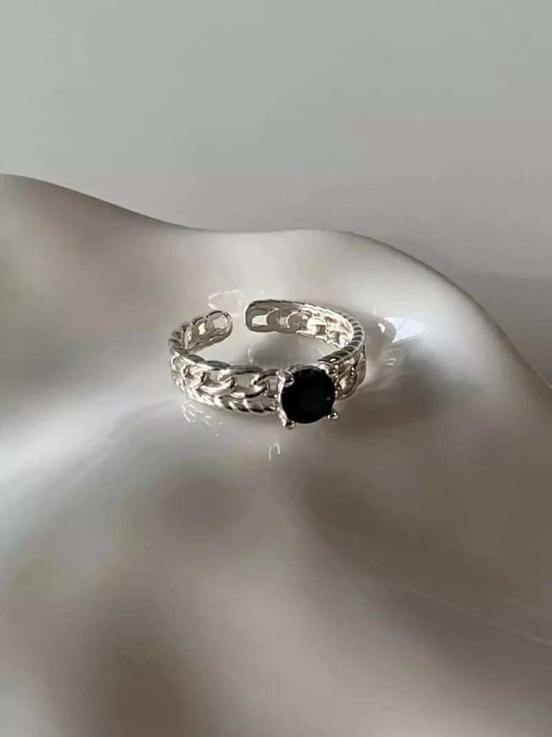 Lemei - Korean Women Fashion - #vintageinspired - Silver 925 Jewel Chain Open Ring - 3