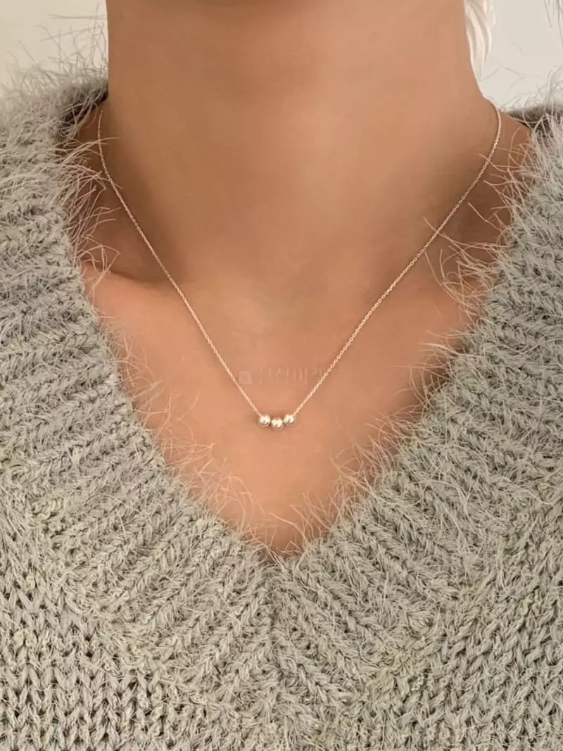 Lemei - Korean Women Fashion - #womensfashion - Silver 925 Three Ball Necklace - 3