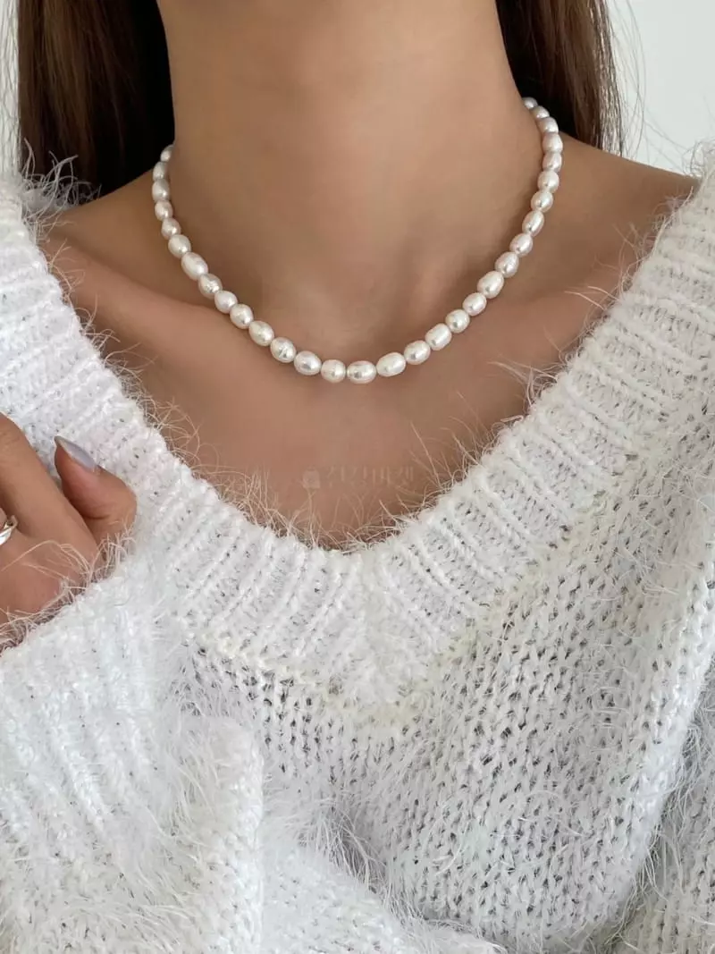 Lemei - Korean Women Fashion - #womensfashion - Silver 925 7mm Fresh Pearl Necklace