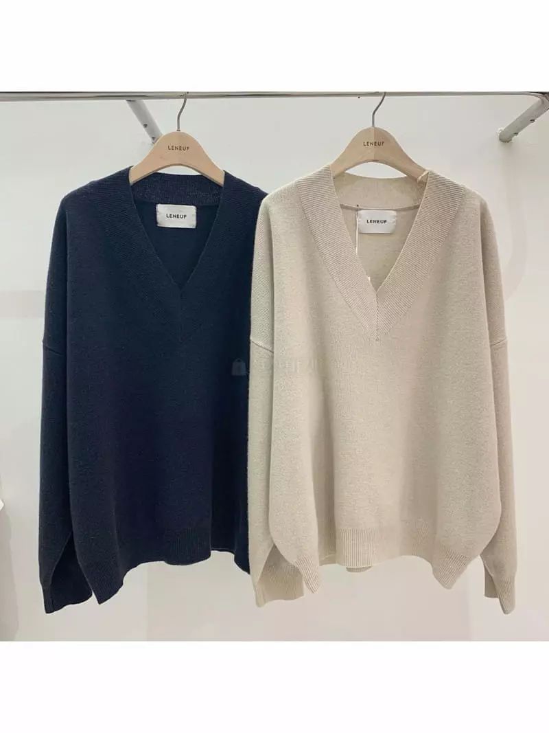 Leneuf - Korean Women Fashion - #womensfashion - Cash V Knit Tee - 4