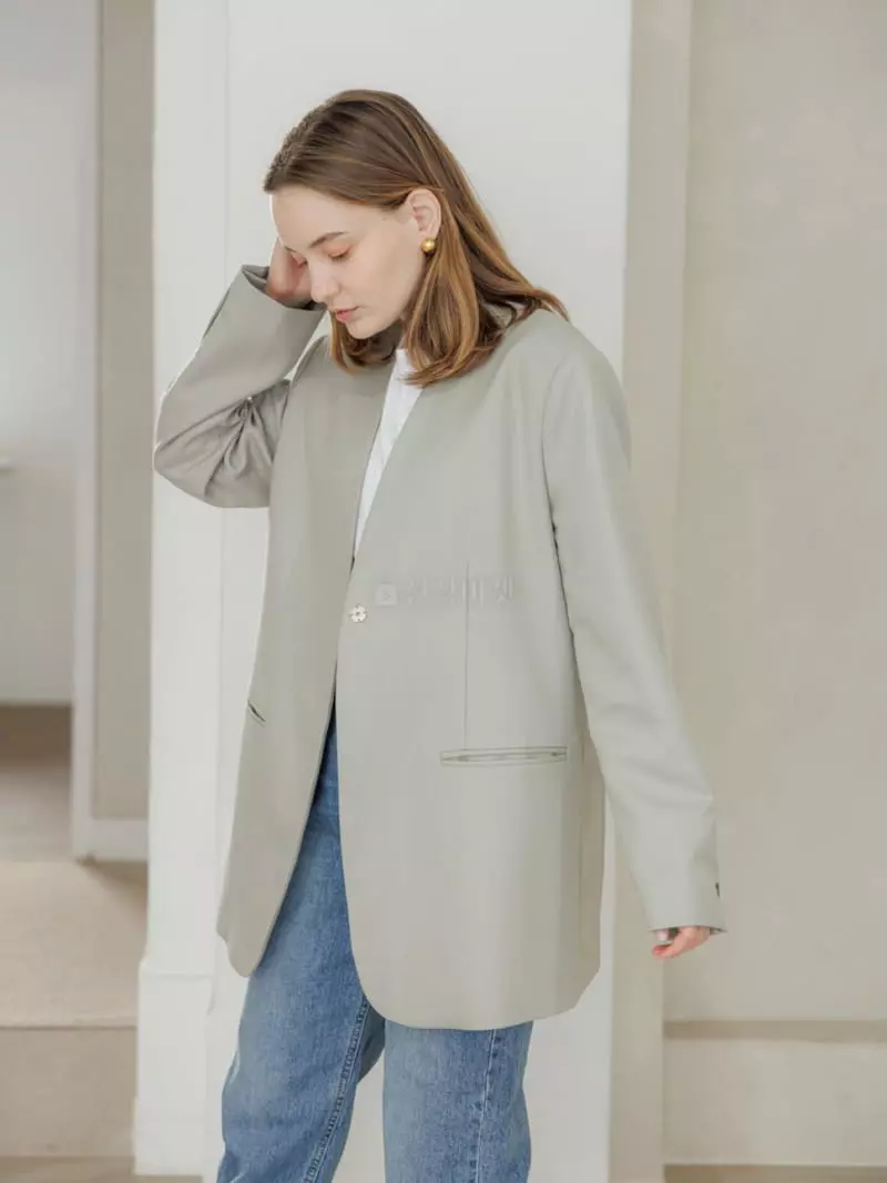 Leneuf - Korean Women Fashion - #vintagekidsstyle - No Collar Jacket - 2
