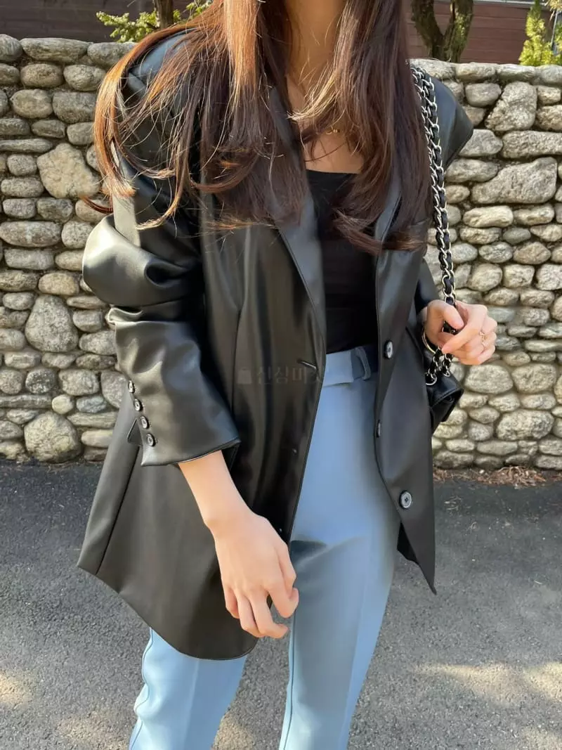 Levase - Korean Women Fashion - #momslook - Leather Jacket - 2
