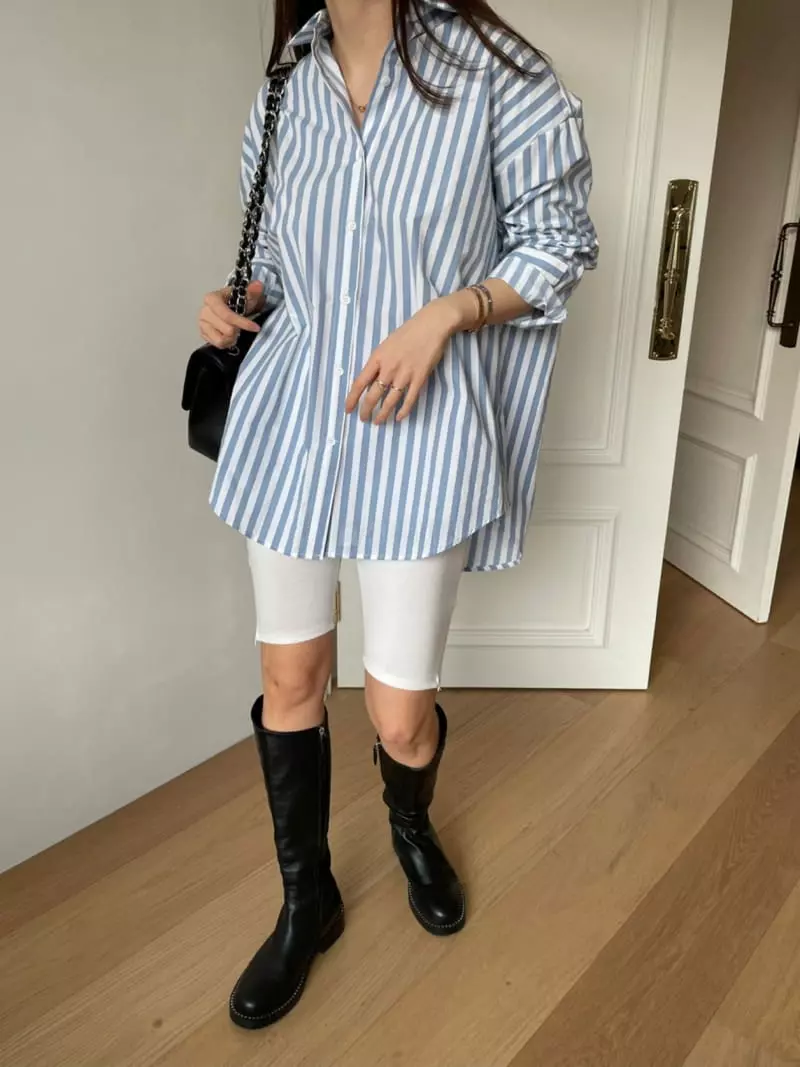 Levase - Korean Women Fashion - #momslook - Cotton Stripe Shirt - 2