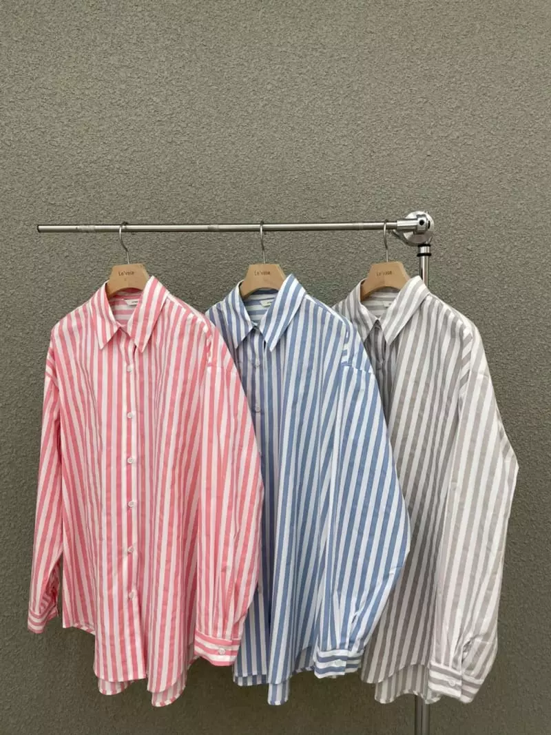 Levase - Korean Women Fashion - #womensfashion - Cotton Stripe Shirt - 4