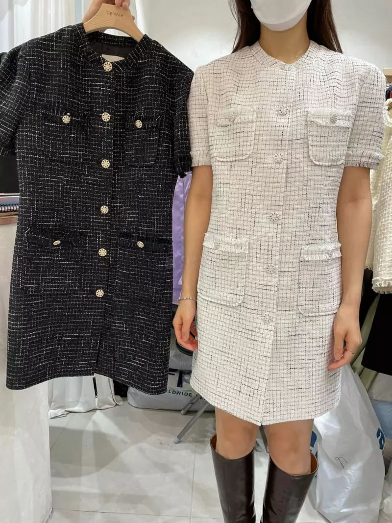 Levase - Korean Women Fashion - #momslook - Tweed One-piece - 3
