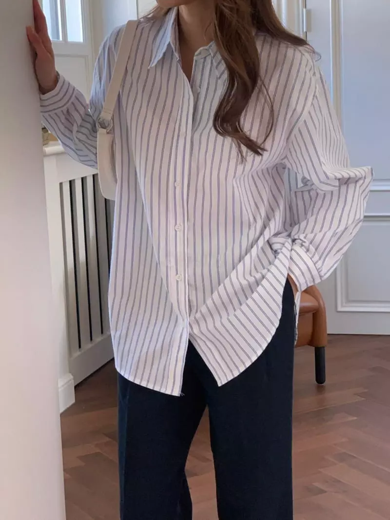 Libre - Korean Women Fashion - #thatsdarling - Mono Stripe Shirt