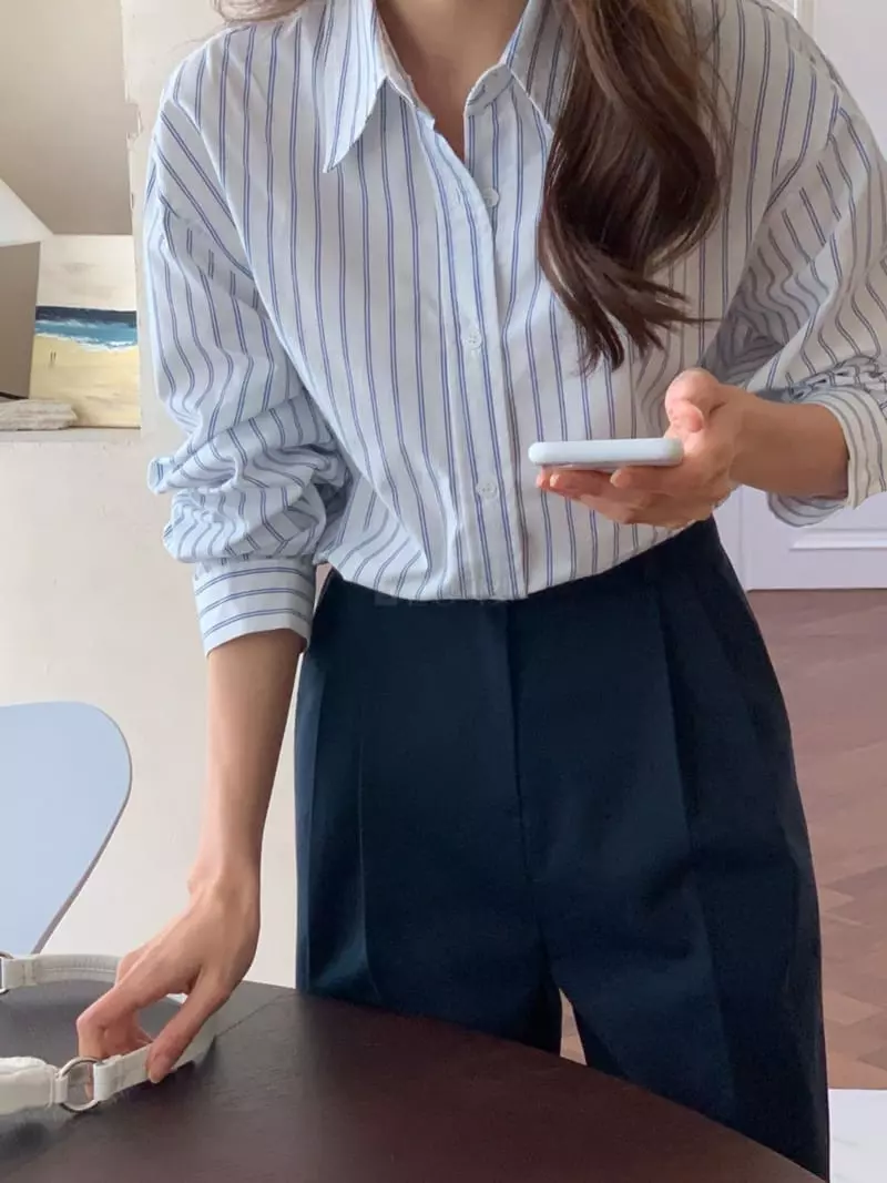 Libre - Korean Women Fashion - #thelittlethings - Mono Stripe Shirt - 2