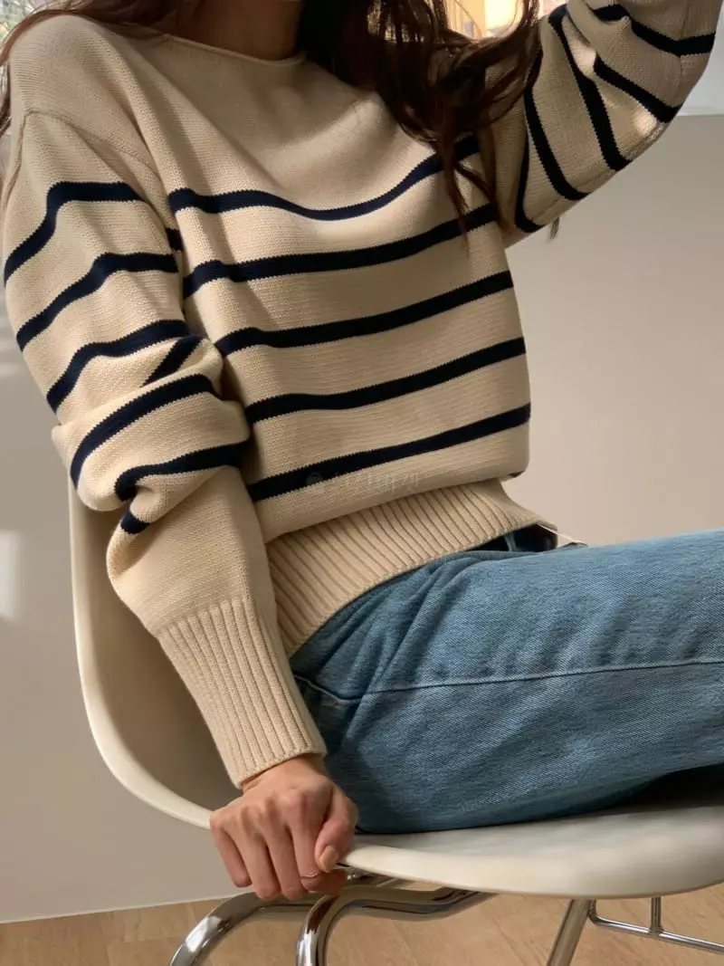 Libre - Korean Women Fashion - #thelittlethings - Boat Neck Stripe Knit Tee - 3