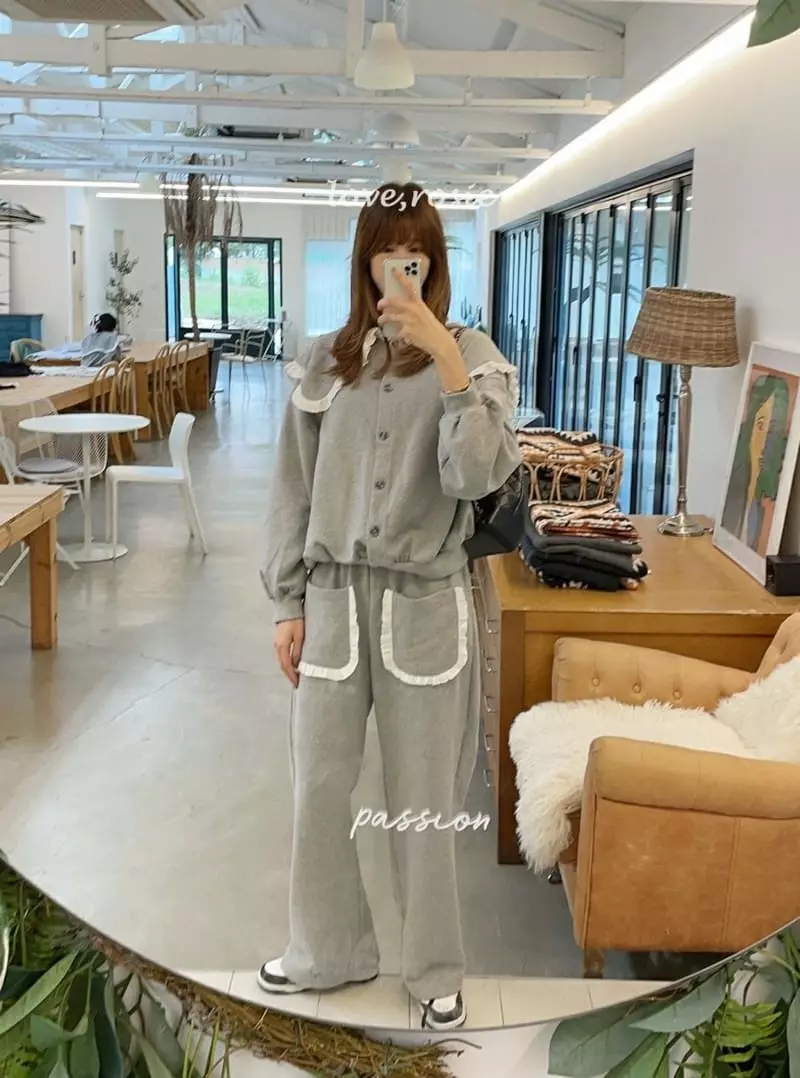 Love Rosie - Korean Children Fashion - #kidzfashiontrend - Frill Collar Cardigan Pants Set - 6