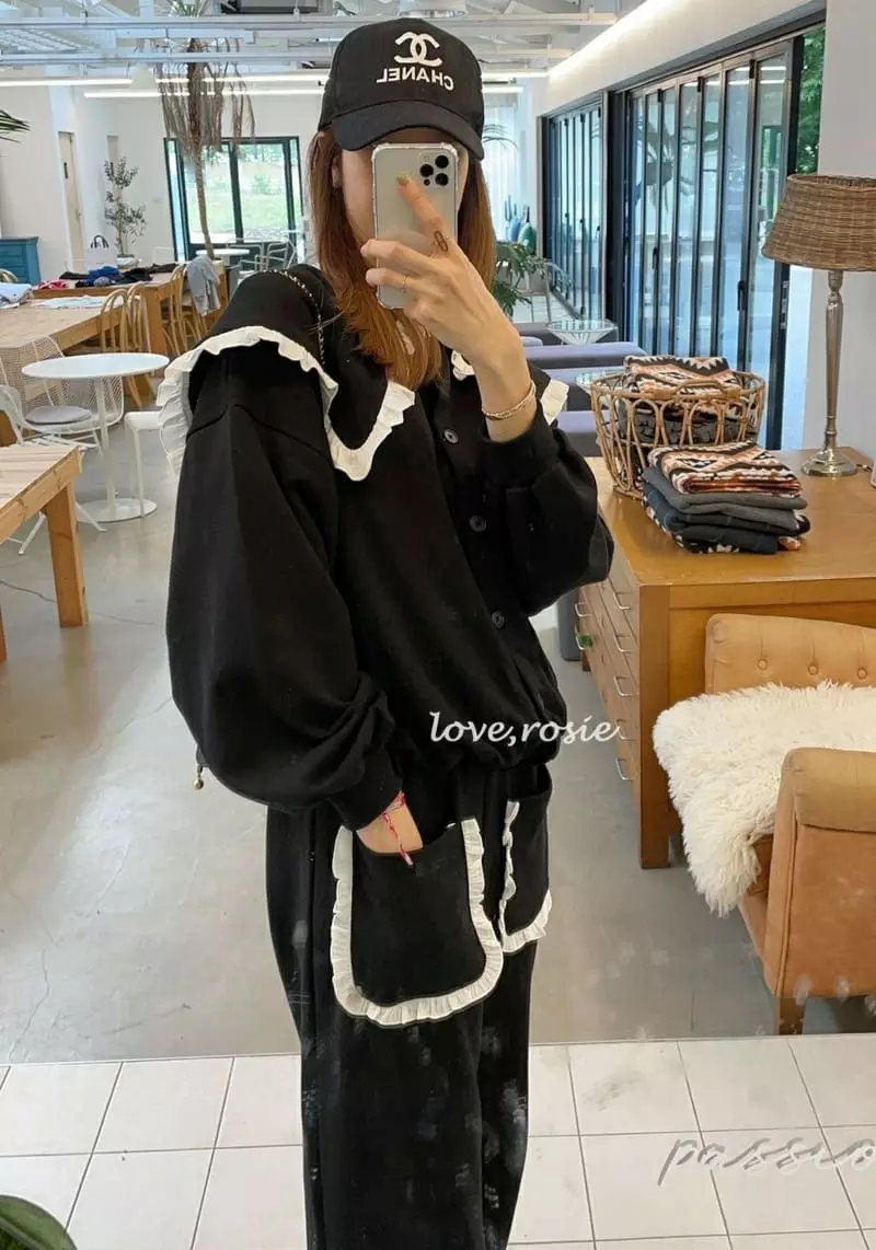 Love Rosie - Korean Women Fashion - #momslook - Mom Frill Collar Cardigan Pants Set - 10