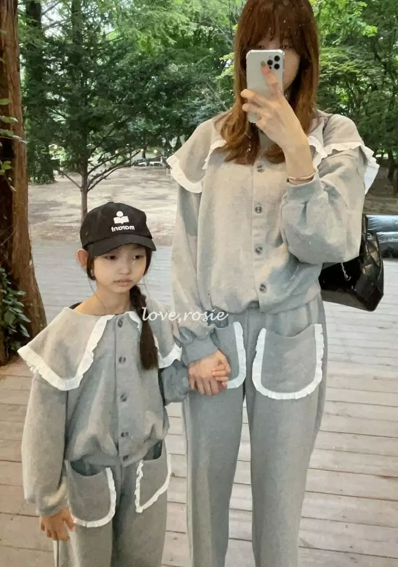 Love Rosie - Korean Women Fashion - #vintageinspired - Mom Frill Collar Cardigan Pants Set - 2