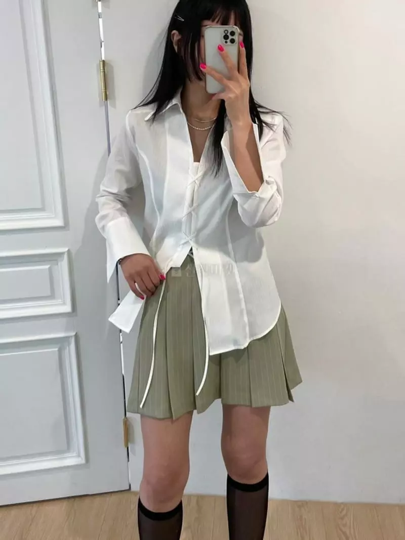 Lovemoment - Korean Women Fashion - #womensfashion - Eyelet Shirt - 4