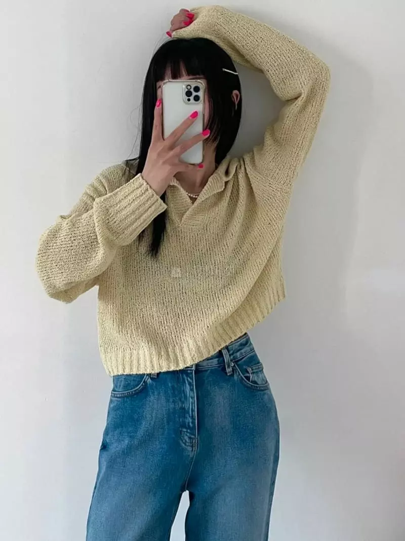Lovemoment - Korean Women Fashion - #vintagekidsstyle - Merry Collar Knit Tee - 2