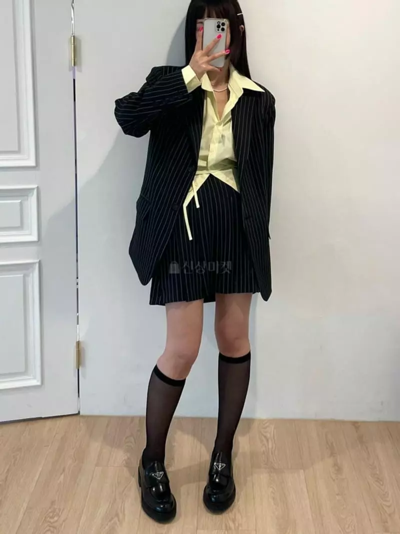 Lovemoment - Korean Women Fashion - #womensfashion - Stripe Boxy Jacket - 2