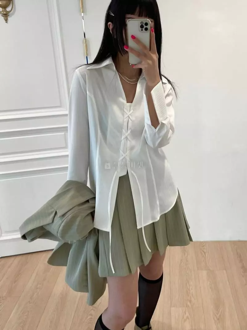 Lovemoment - Korean Women Fashion - #womensfashion - Eyelet Shirt