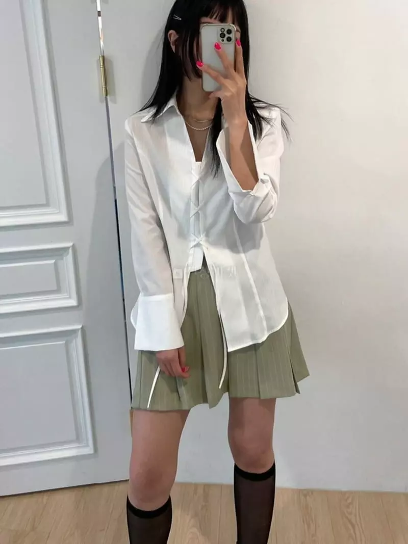 Lovemoment - Korean Women Fashion - #womensfashion - Eyelet Shirt - 3