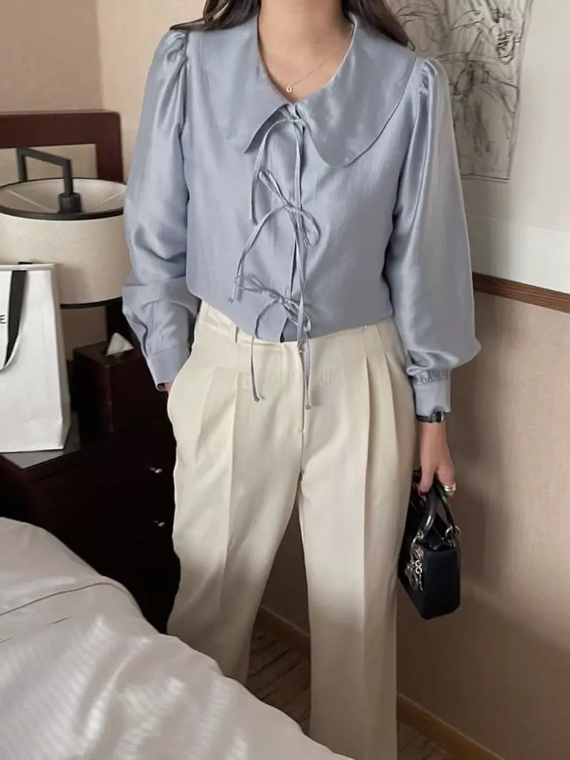 Magnet - Korean Women Fashion - #pursuepretty - Ribbon Tie Blouse - 5