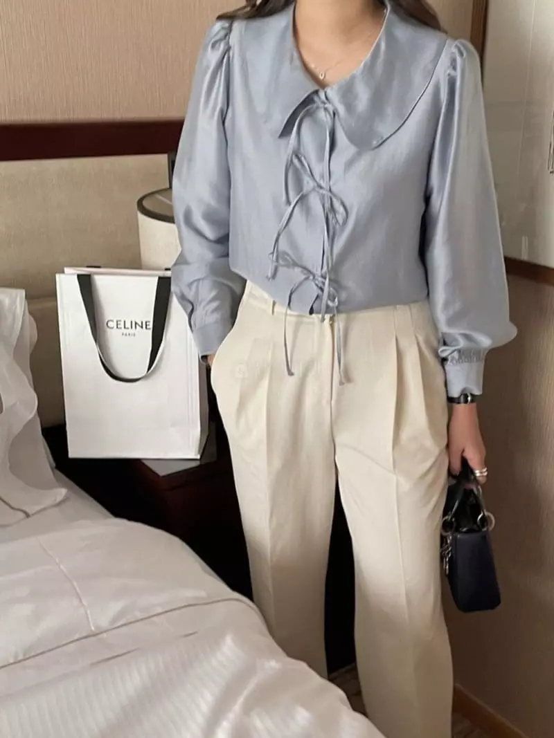 Magnet - Korean Women Fashion - #vintageinspired - Ribbon Tie Blouse - 3