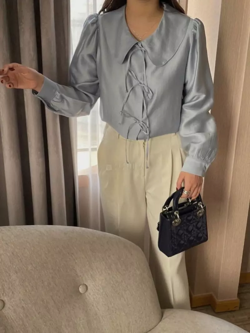 Magnet - Korean Women Fashion - #vintageinspired - Ribbon Tie Blouse - 4
