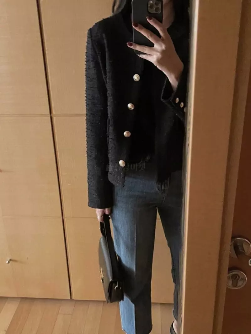 Magnet - Korean Women Fashion - #momslook - Gold Button Tweed Jacket - 4