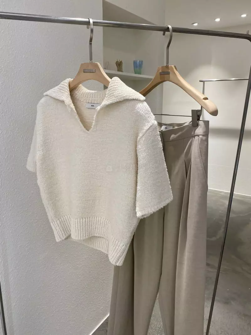 Mer - Korean Women Fashion - #momslook - Collar Button Knit Tee - 3
