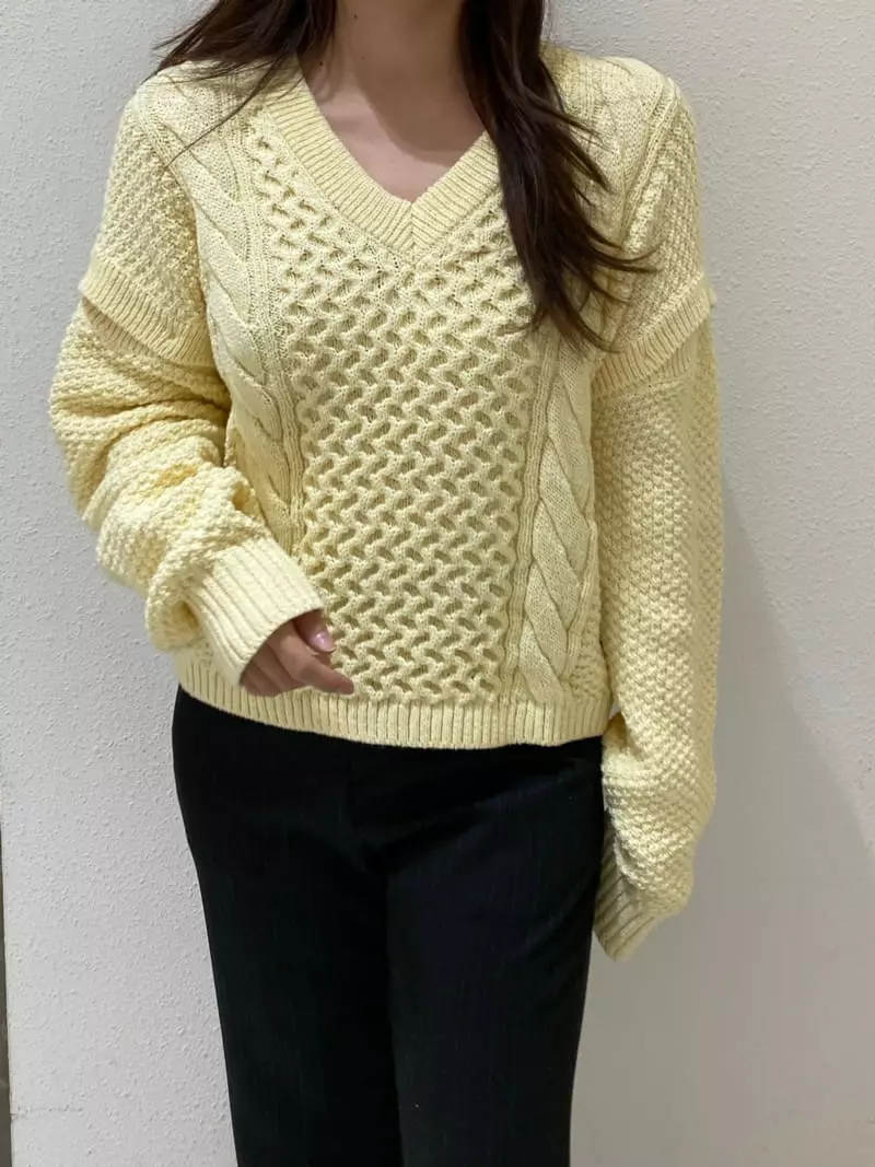 Mer - Korean Women Fashion - #momslook - Button Twist Knit Tee - 2